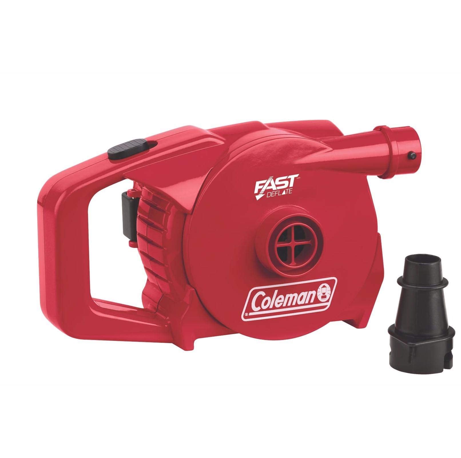 Coleman Air Pump QuickPump for Air Beds & Inflatables, Portable Pump with Fast Inflation/Deflation & Boston/Pinch Valve Adaptors, 120V Rechargeable or 4D Battery Powered Options