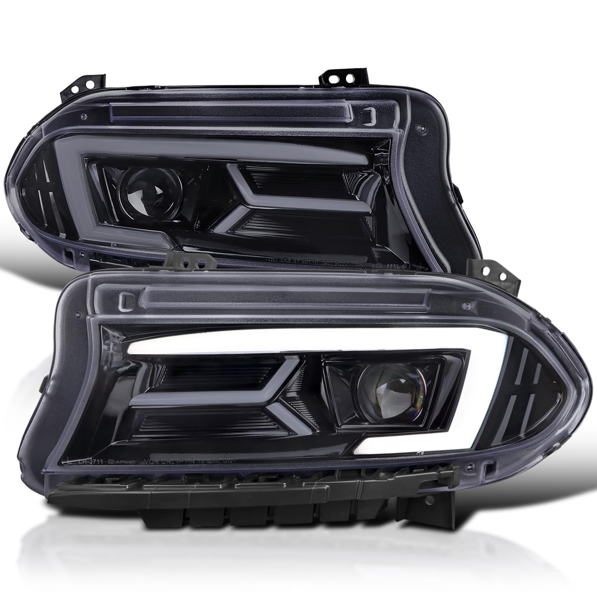 Glossy Black Smoke SPEC-D TUNING LED Projector Headlights w/Sequential Turn Signal Compatible with 2015-2023 Dodge Charger with factory halogen headlights