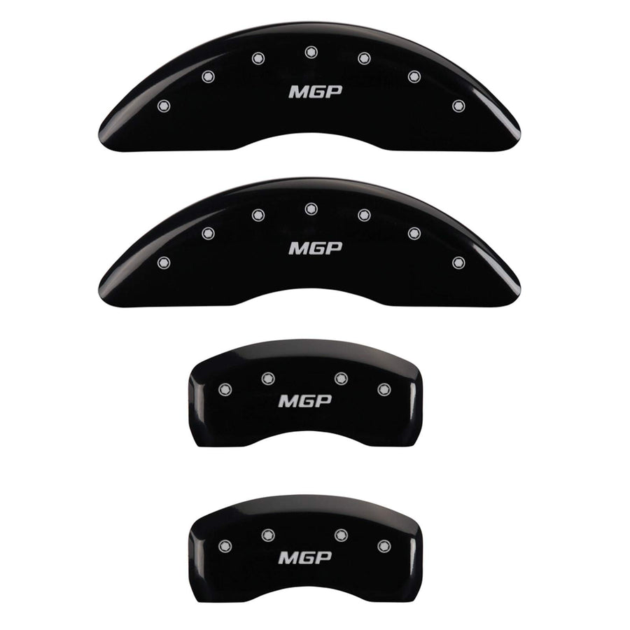 MGP Black Powder Coat Finish Caliper Covers 41113SMGPBK, Silver Characters, Set of 4