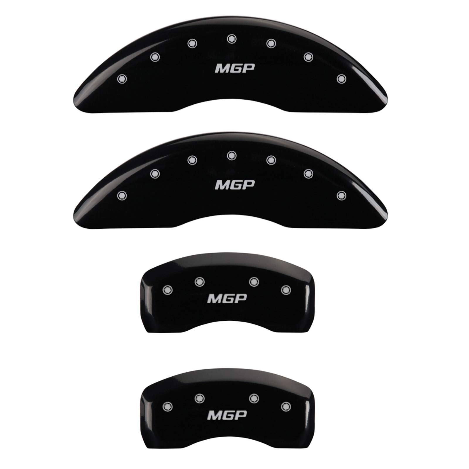 MGP Black Powder Coat Finish Caliper Covers 41113SMGPBK, Silver Characters, Set of 4