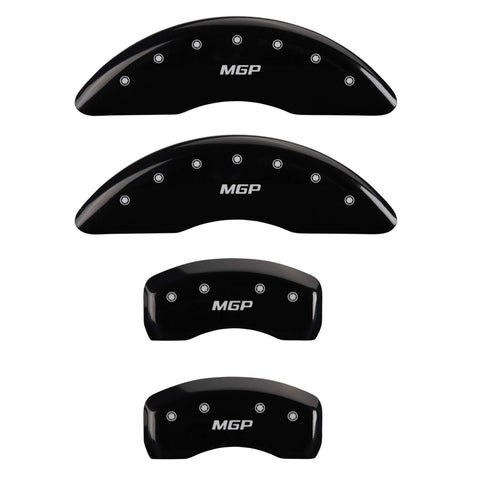 MGP Black Powder Coat Finish Caliper Covers 41113SMGPBK, Silver Characters, Set of 4