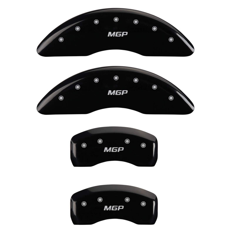 MGP Black Powder Coat Finish Caliper Covers 41113SMGPBK, Silver Characters, Set of 4