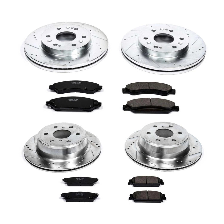 PowerStop Brake Kit Front and Rear For Cadillac Escalade 2007-08 |ESV 2007-08 |EXT 2007-08 - Drilled and Slotted Disc Rotors with Ceramic Brake Pads Replacement, K2068