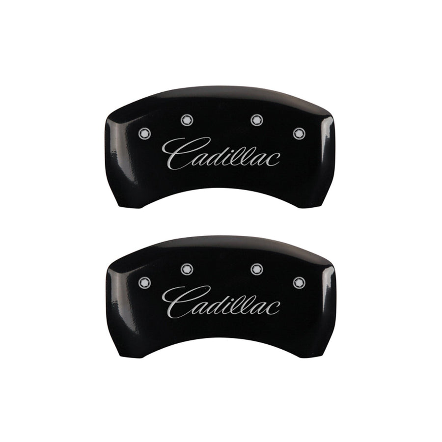 Brake Caliper Covers MGP - Compatible with 2013-2019 Cadillac XTS (Requires 19"+ Wheels) Powder-Coated Finish, 4 PCS Front and Rear (Black - Cadillac Cursive Engraving)