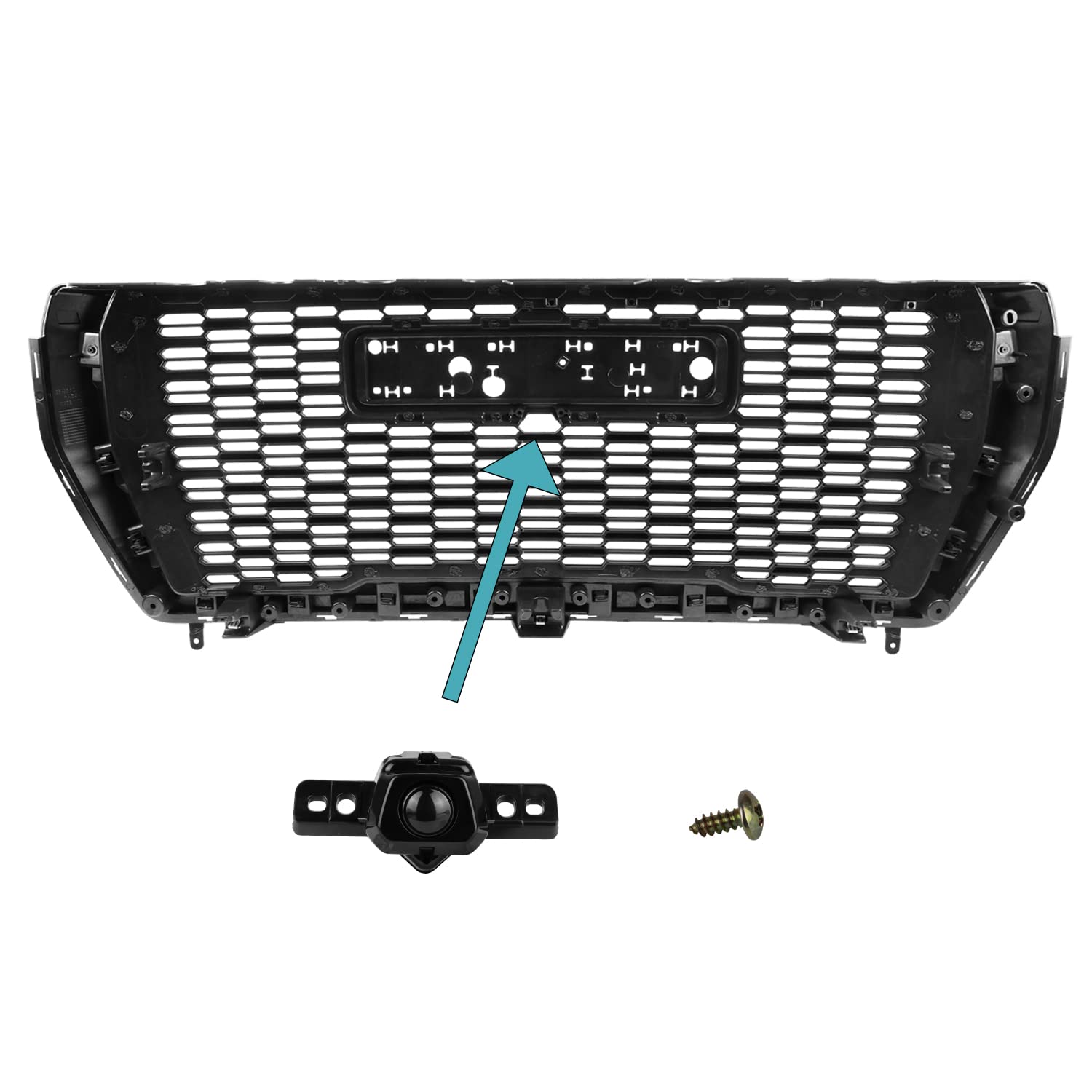 Front Hood Grill Grille Spec-D Tuning Glossy Black Compatible with 2021-2023 GMC Yukon XL Denali