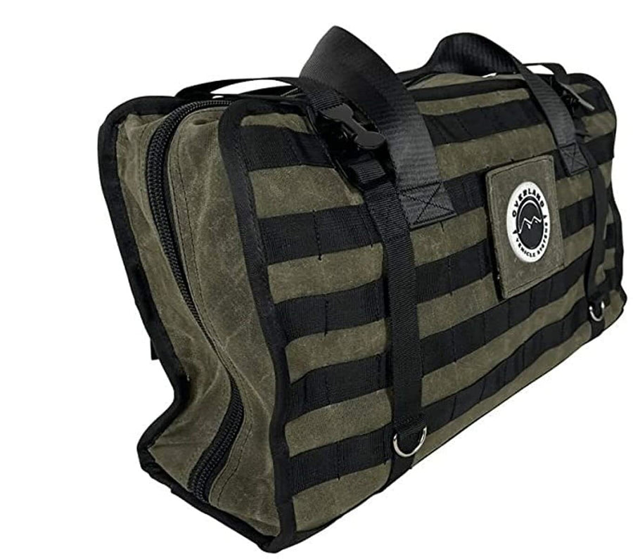 Large Recovery Bag Overland Vehicle Systems with Handle & Straps - #16 Waxed Canvas Storage - Infused with Paraffin Wax Waterproofing - Two Heavy Duty Alligator buckles and Industrial Nylon Handle