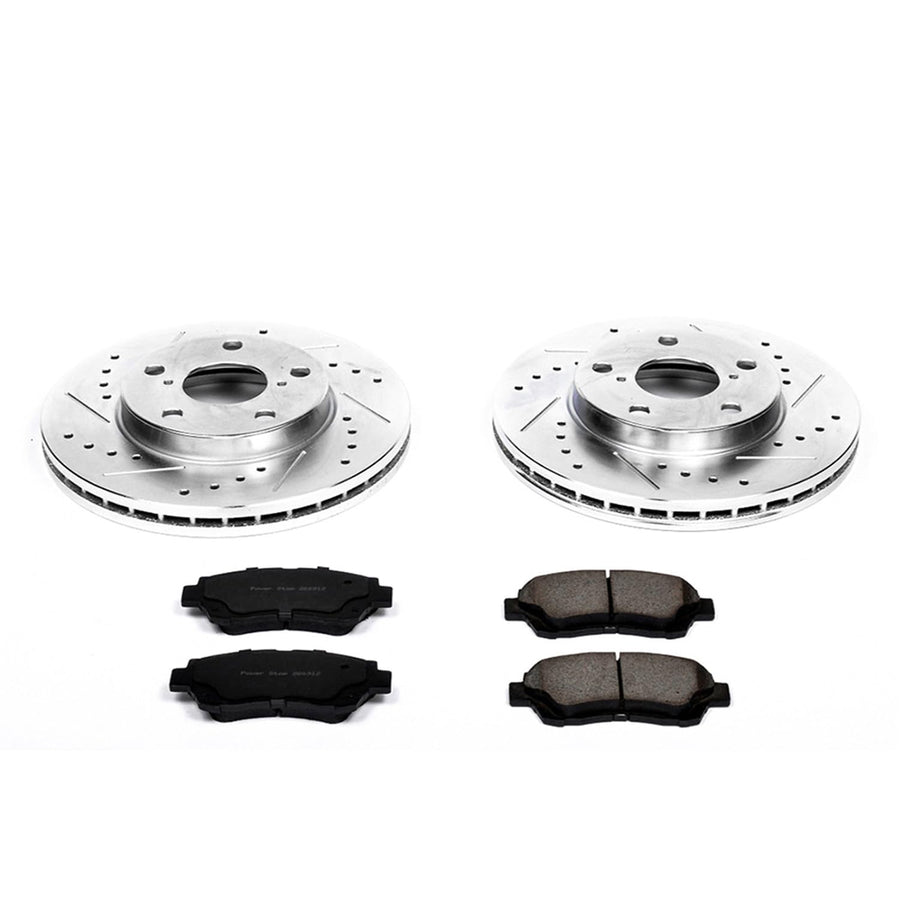 Power Stop K1070 Z23 Carbon Fiber Brake Pads with Drilled & Slotted Brake Rotors Kit For Lexus SC300 1992-1998 [Model Specific]