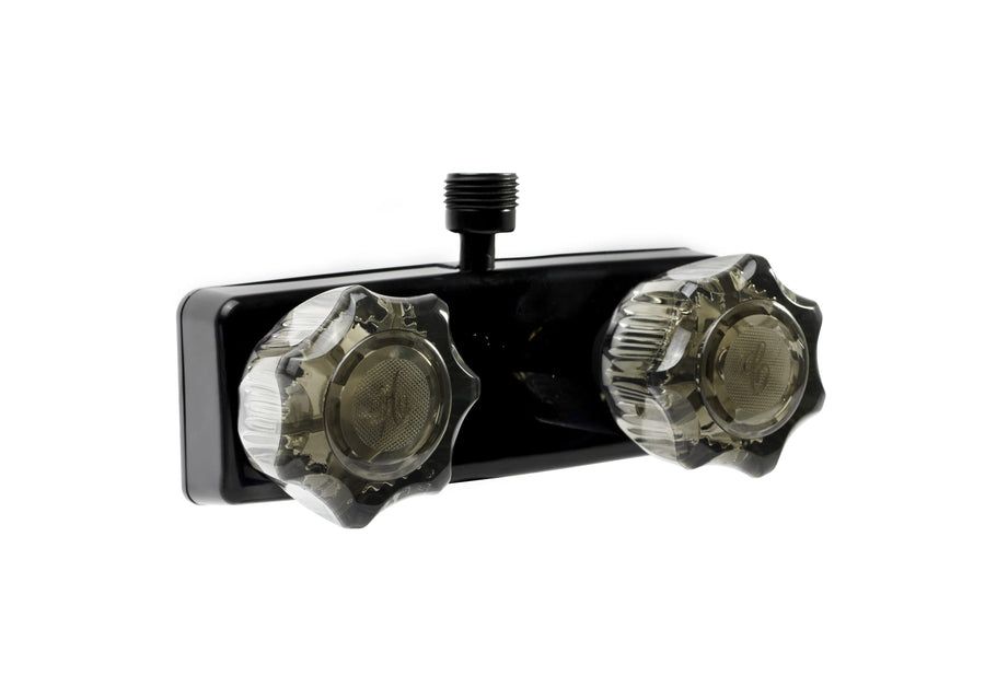 Dura Faucet Shower RV Faucet w/Smoked Acrylic Knobs - Black