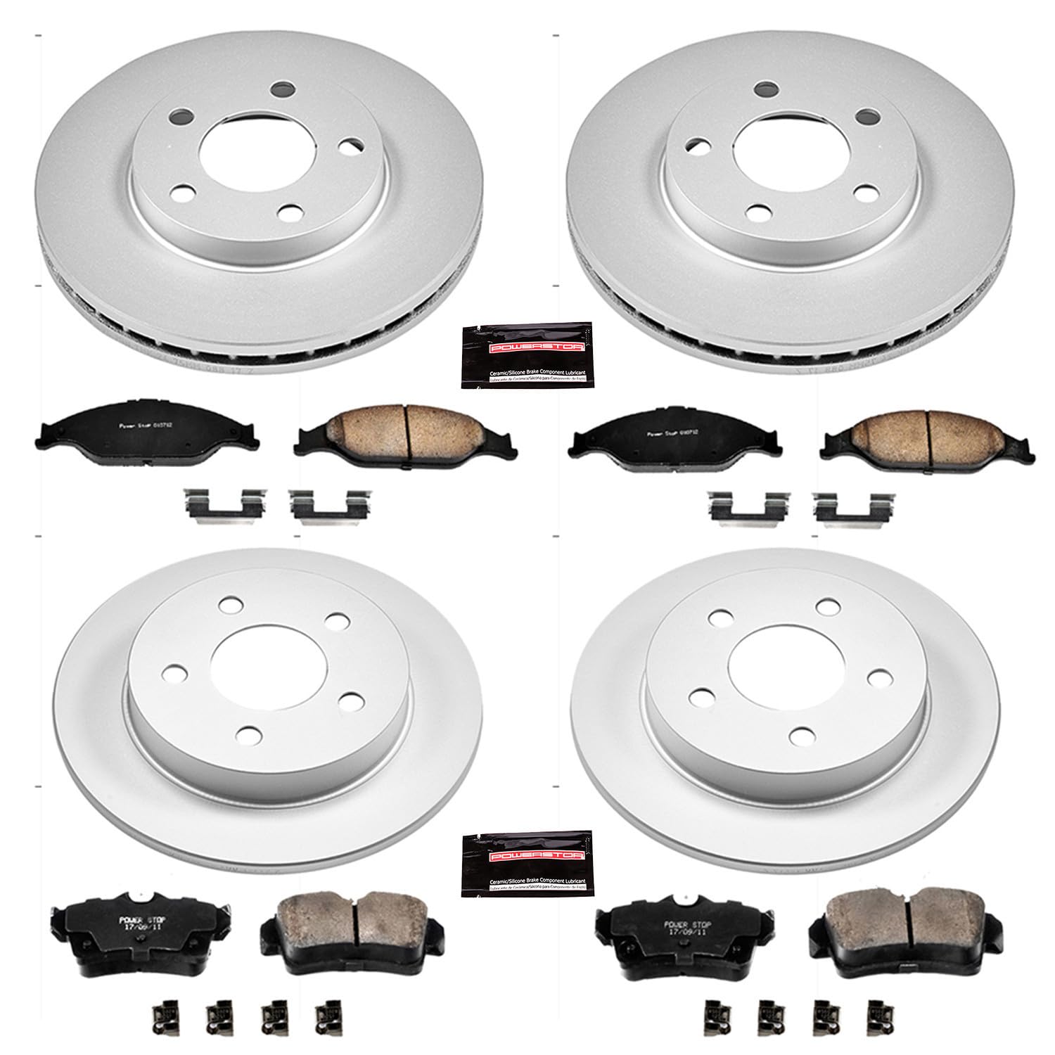 Power Stop CRK1302 Brake Rotor Coated & Ceramic Brake Pads- front & rear For Ford Mustang 1999-2004 [Model Specific]