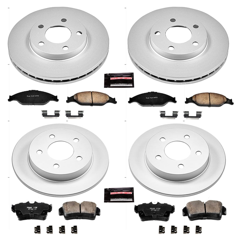 Power Stop CRK1302 Brake Rotor Coated & Ceramic Brake Pads- front & rear For Ford Mustang 1999-2004 [Model Specific]