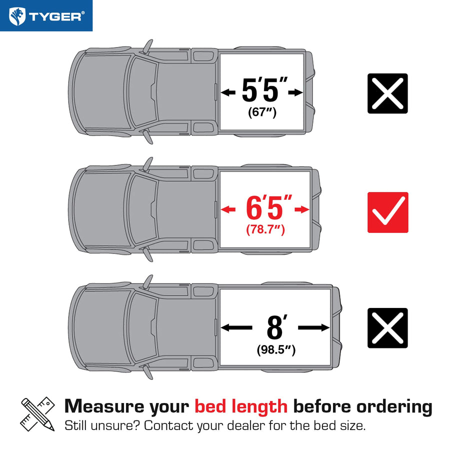 Tyger Auto T2X Soft Roll-up Low Profile in Fabric Truck Bed Tonneau Cover Compatible with 2015-2026 Ford F-150 | 6.5' (79") Bed | TG-BCXF3969