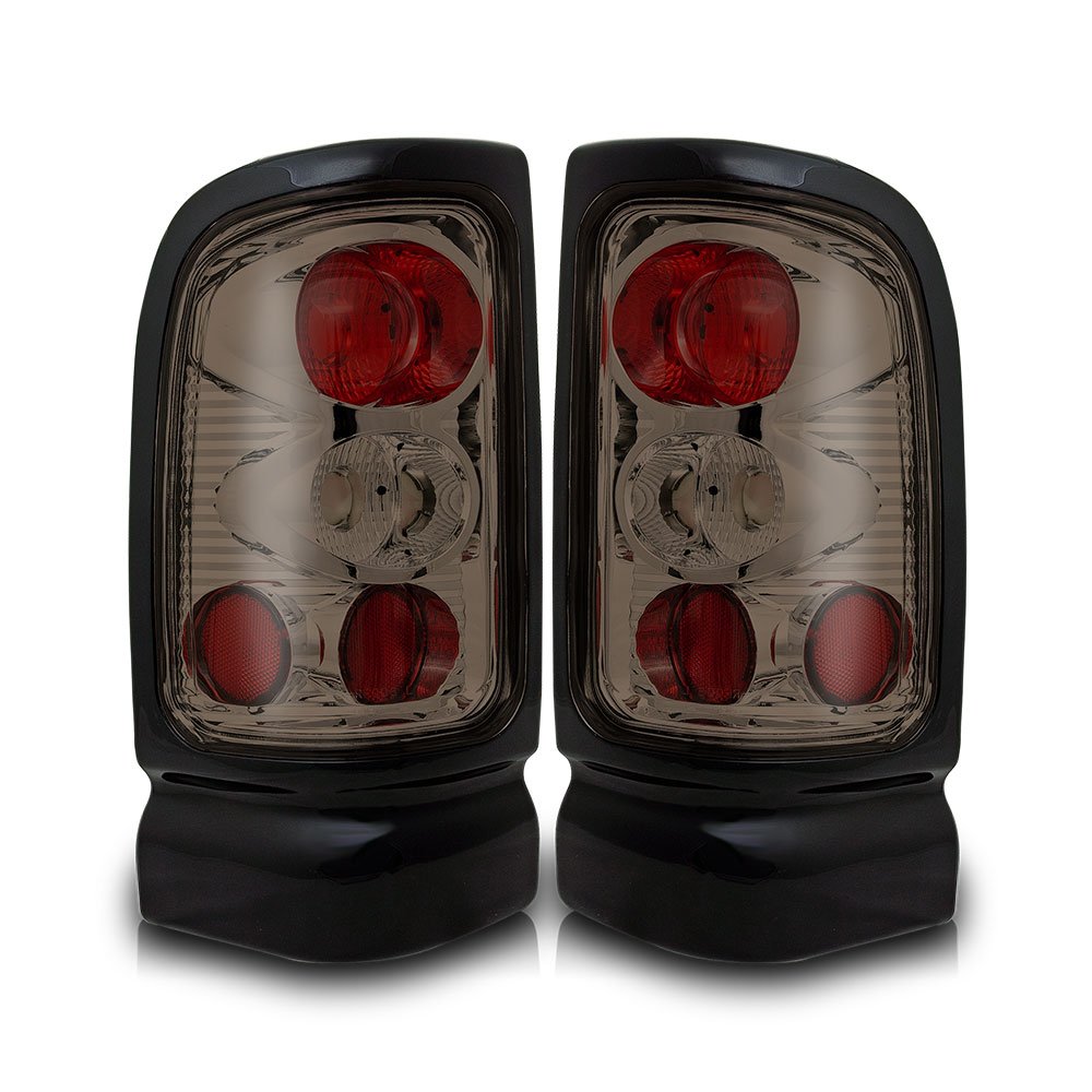 Tail Lights Assembly Winjet For 1994-2001 Dodge Ram 1500 2500 3500 Pickup, Rear Lamps Replacement For 1995-2002 Dodge Ram 4000, Driver and Passenger Side Rear Lights (Chrome Housing Smoked Lens)