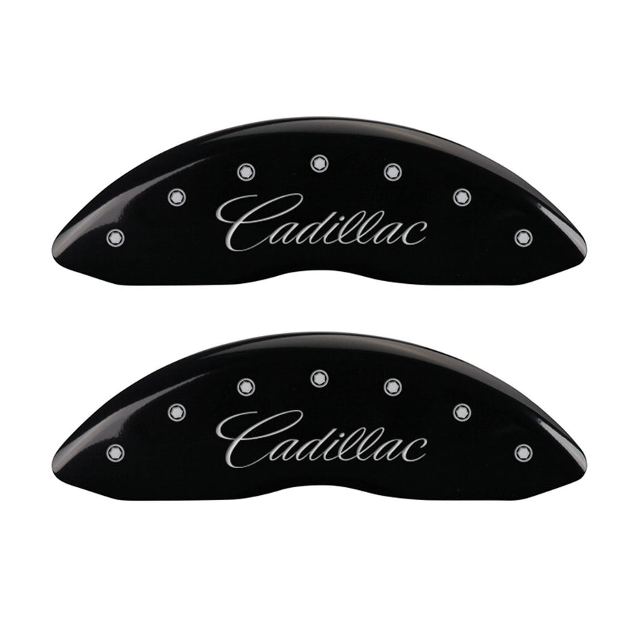 Caliper Covers MGP 35007SATSBK (Black Powder Coat Finish, Engraved Front: Cadillac - Engraved Rear: ATS, Silver Characters, Set of 4)