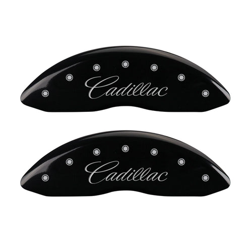 Caliper Covers MGP 35007SATSBK (Black Powder Coat Finish, Engraved Front: Cadillac - Engraved Rear: ATS, Silver Characters, Set of 4)