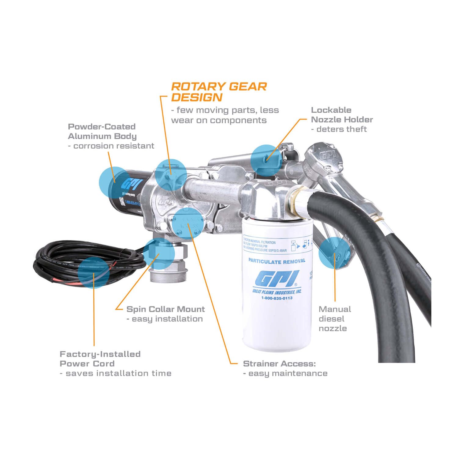 M-180 Series GPI Fuel Transfer Pump, Manual Shut-off Unleaded Nozzle with Filter Kit, 18 GPM, 12 Volt (110612-01)