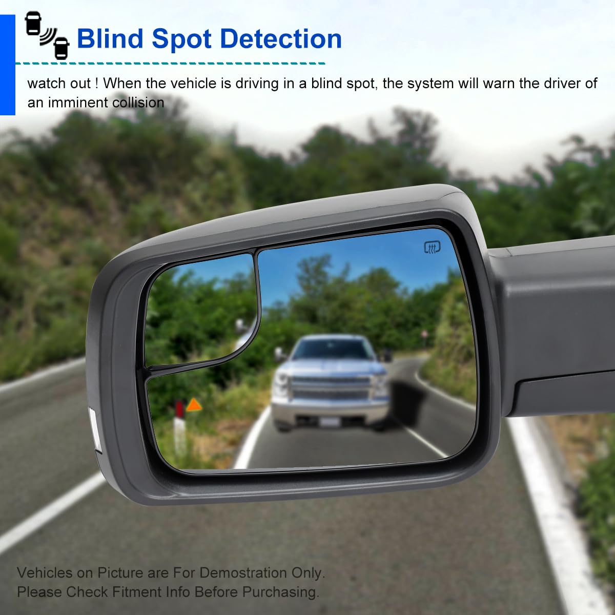 Power Spec-D Tuning Black Heated + LED Signal + Blind Spot Monitor BSM Left Driver Side Mirror Compatible with 2019-2024 Ram 1500