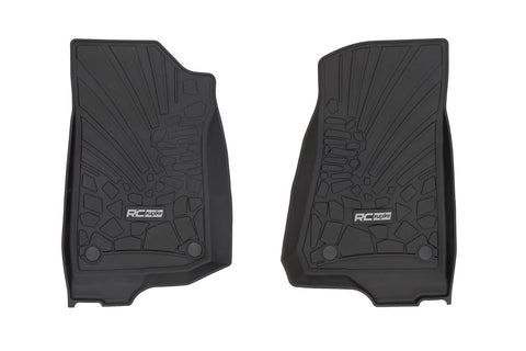 Rough Country Front Flex-Fit Floor Mats for Jeep Wrangler JL Unlimited 4-Door (2018-2025) - Custom All-Weather Non-Slip TPE Liners w/Spill Saver Lip