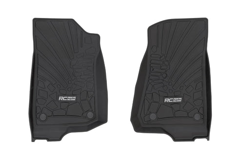 Rough Country Front Flex-Fit Floor Mats for Jeep Wrangler JL Unlimited 4-Door (2018-2025) - Custom All-Weather Non-Slip TPE Liners w/Spill Saver Lip