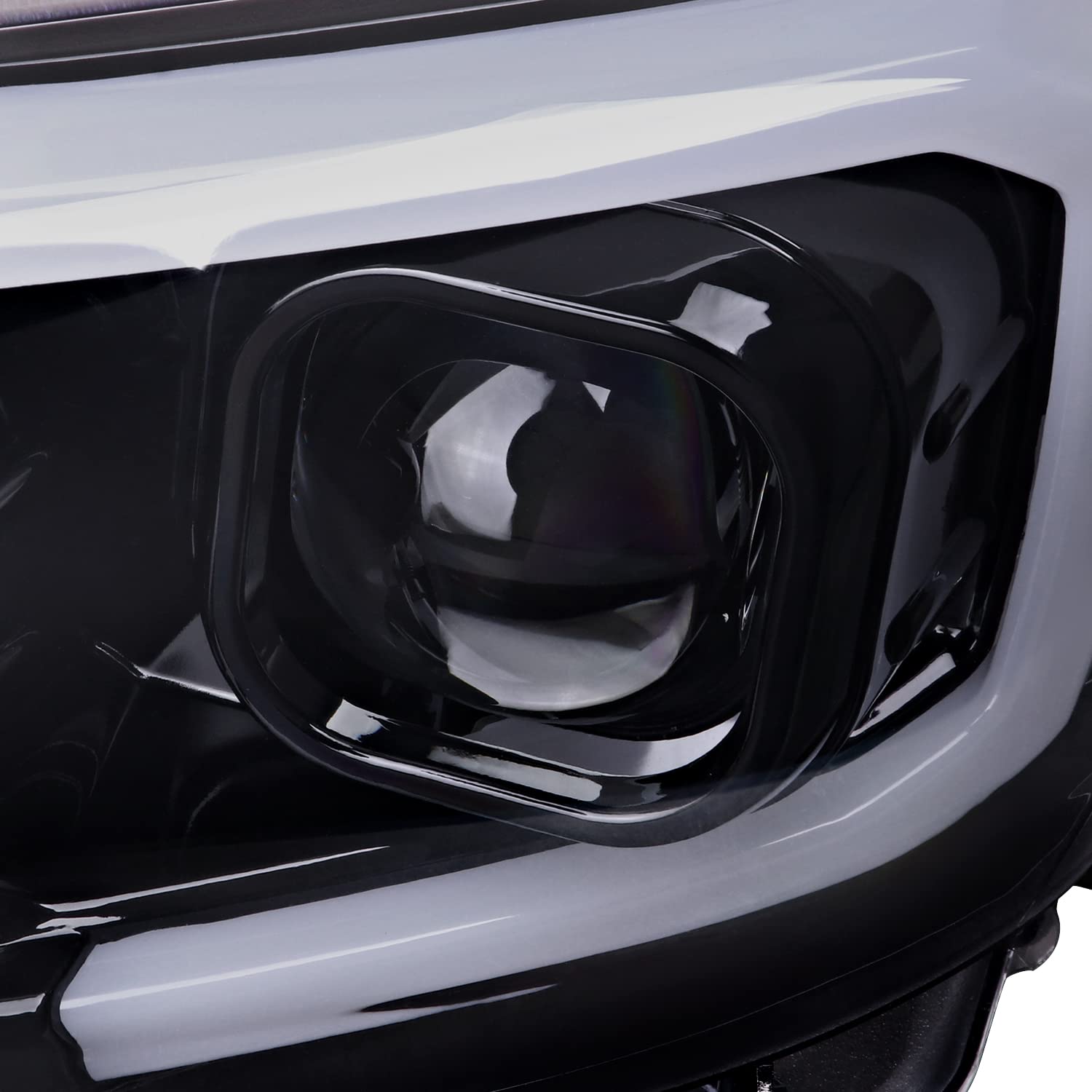 Black Smoke SPEC-D TUNING Projector Headlights w/Switchback LED Tube Signal Compatible with 2016-2023 Toyota Tacoma, Left + Right Pair Headlamp Assembly