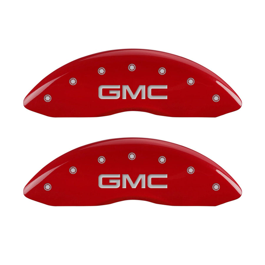Caliper Covers MGP 34211SGMCRD (Red Powder Coat Finish, Engraved Front and Rear: GMC, Silver Characters, Set of 4)