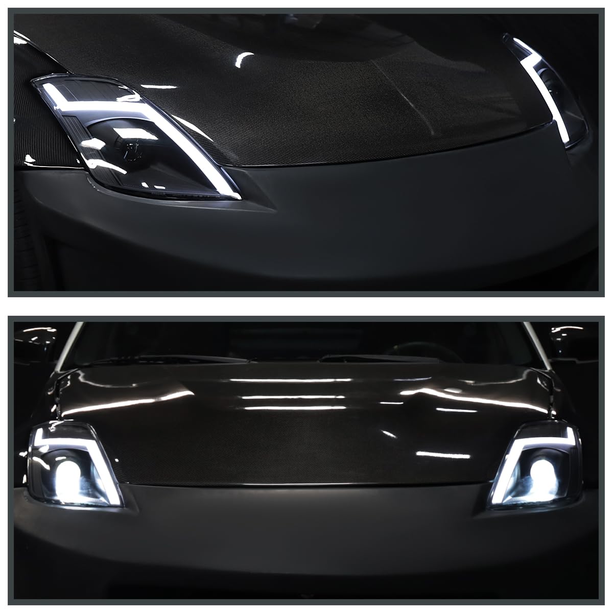 Sequential LED Tube Signal Projector Headlights SPEC-D TUNING and Startup Animation Compatible with 2006-2009 Nissan 350Z, Left + Right Pair Headlamp Assembly