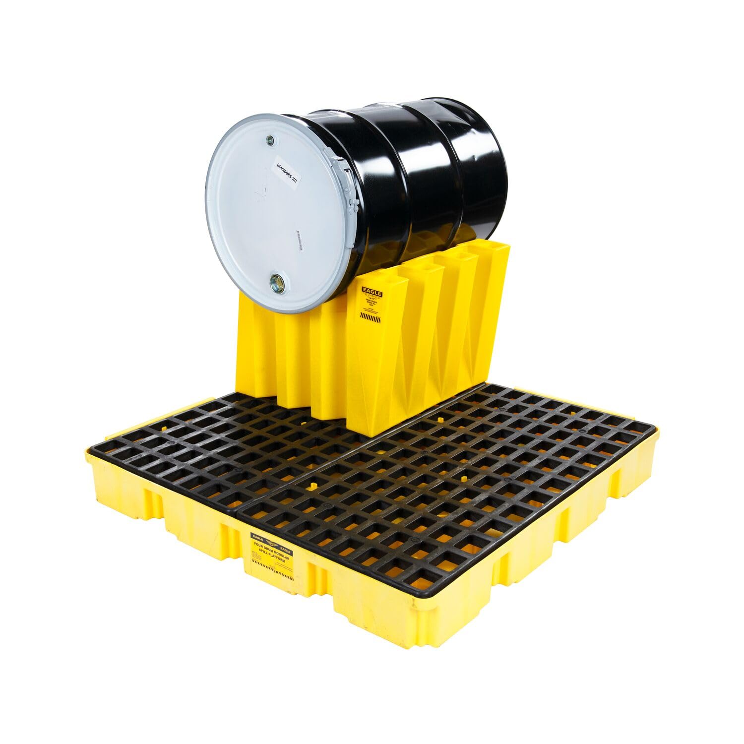 4 Drum Eagle Square Spill Platform with Forklift Pockets, 51.5"x51.5"x6.5", 60.5 Gallon Sump, 10,000 lbs. Load Capacity Containment Tray, Made in USA, Yellow, 1635