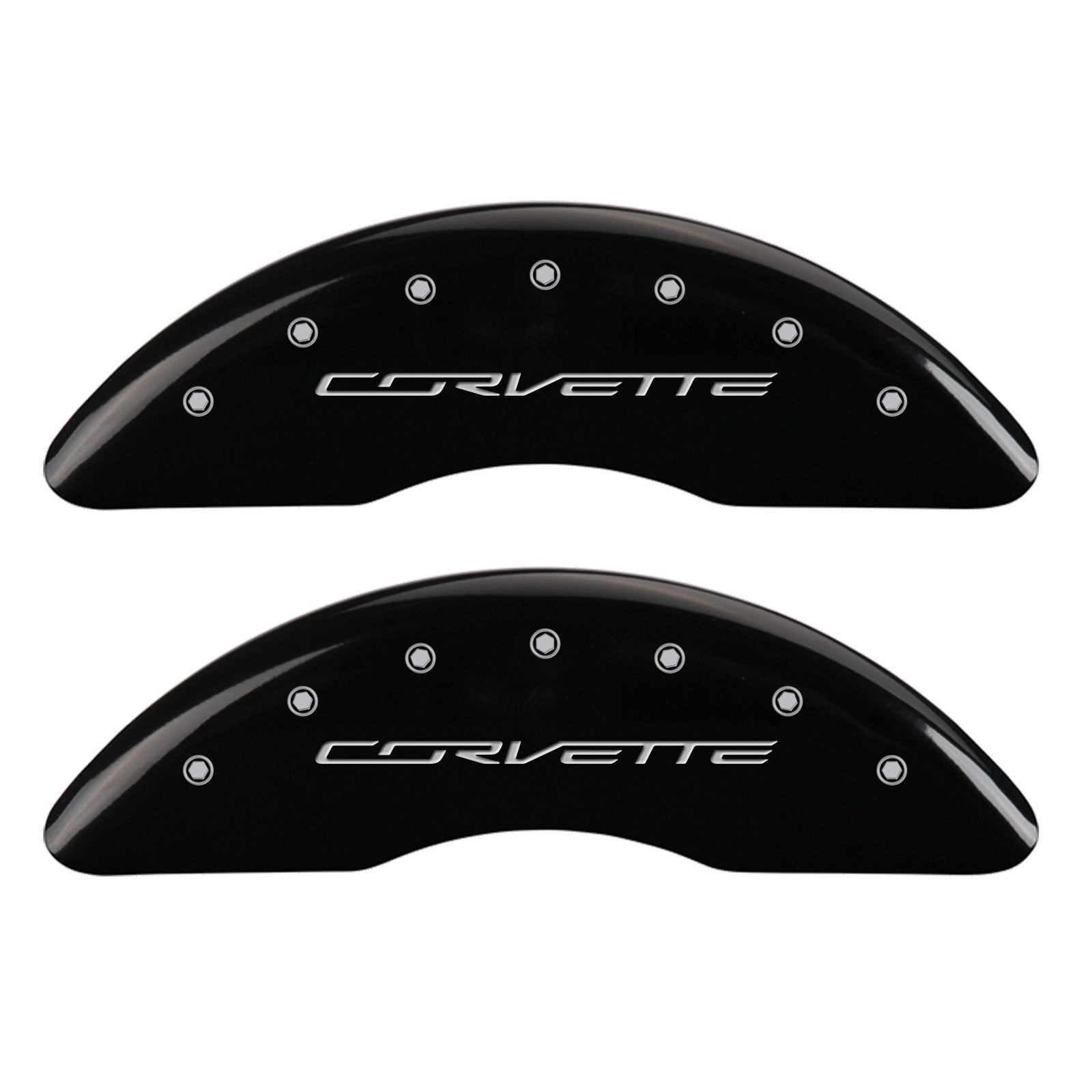 Brake Caliper Covers MGP - Compatible with 2014-2019 Chevy Corvette - Powder-Coated Finish, 4 PCS Front and Rear (Black - Corvette C/7 Engraving)
