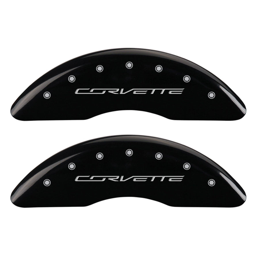 Brake Caliper Covers MGP - Compatible with 2014-2019 Chevy Corvette - Powder-Coated Finish, 4 PCS Front and Rear (Black - Corvette C/7 Engraving)