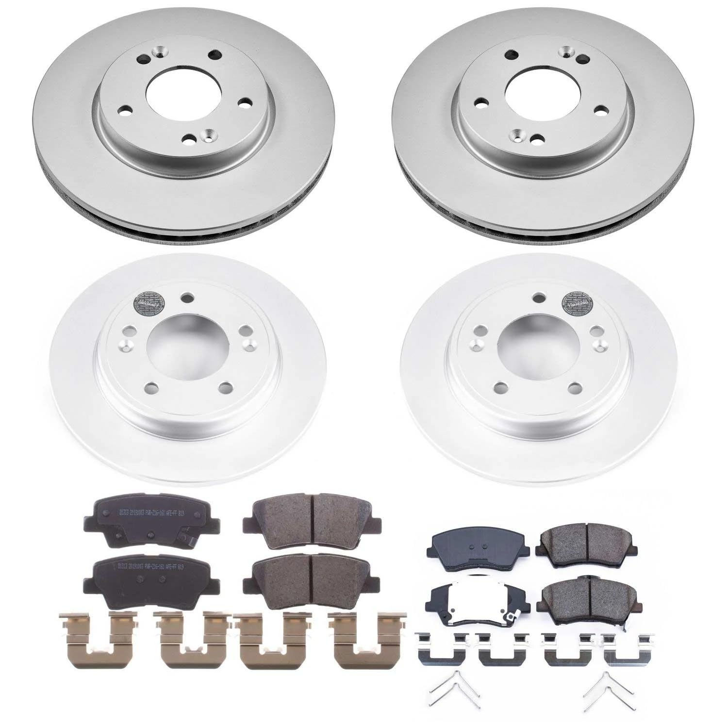 Power Stop CRK8344 Coated Brake Rotors and Z17 Front and Rear Brake Pads Kit For Hyundai Elantra 2019 [Vehicle Specific]