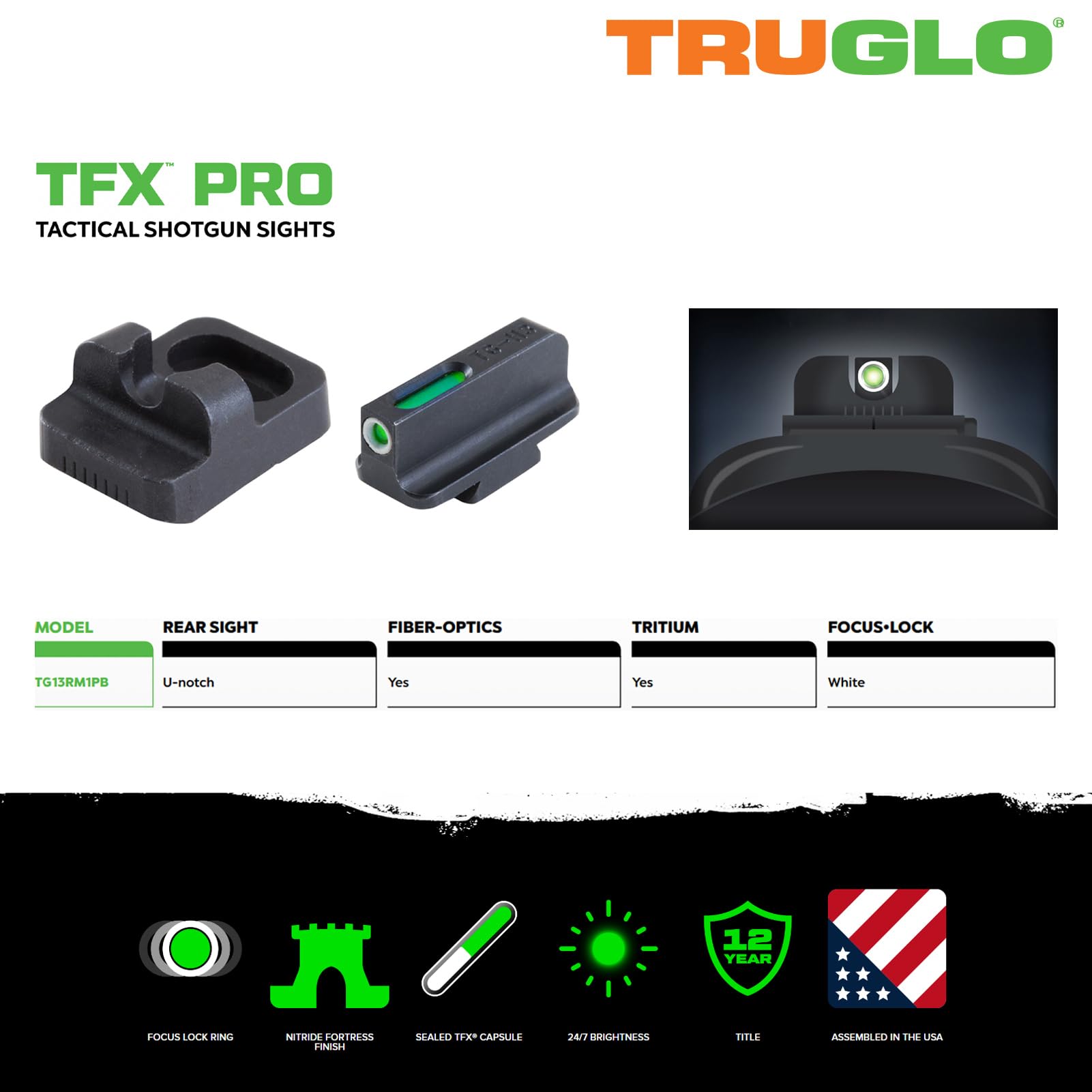 Tactical Sights TRUGLO TFX PRO, Compatible with Remington Shotguns with Dovetail Sight Mounts | Compact Durable Glowing Tritium & Fiber-Optic Night Sight Set