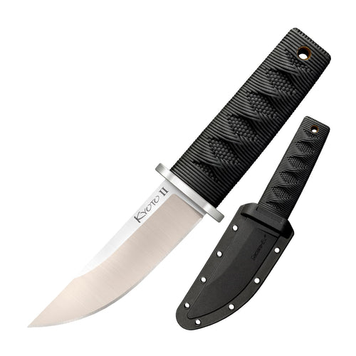 Kyoto II Cold Steel 3-3/8" Durable Compact 8Cr13MoV Stainless Steel Fixed Blade Drop Point Outdoor Hunting Utility Knife, 3 3/8" Textured Kray-Ex Handle, Sheath Included