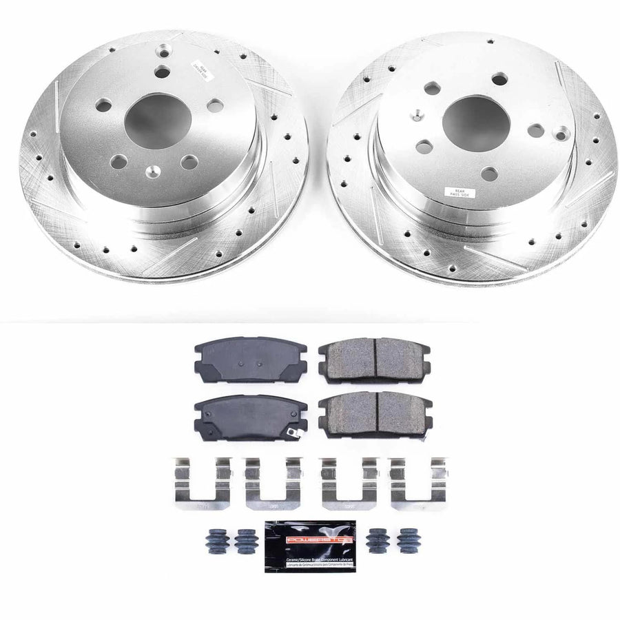 Power Stop K5558 Z23 Carbon Fiber Brake Pads Rear with Drilled & Slotted Brake Rotors Kit For Chevrolet Equinox 2010-2017, GMC Terrain 2010-2017 [Model Specific]
