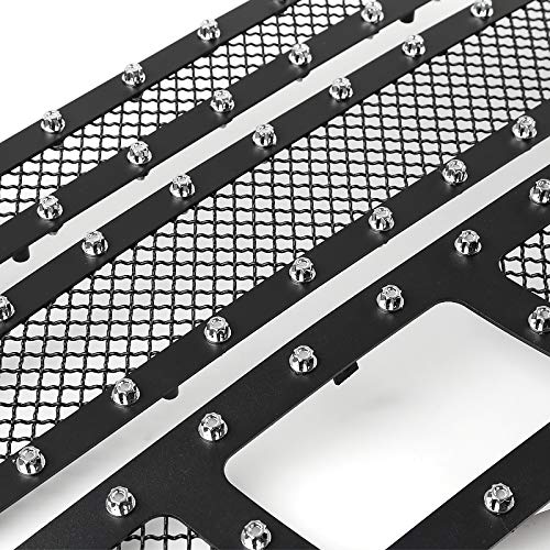 Spec-D Tuning Black Rivet Mesh Upper&Lower Main Grille Inserts 3PC Compatible with 2007-2013 Chevy Silverado 1500