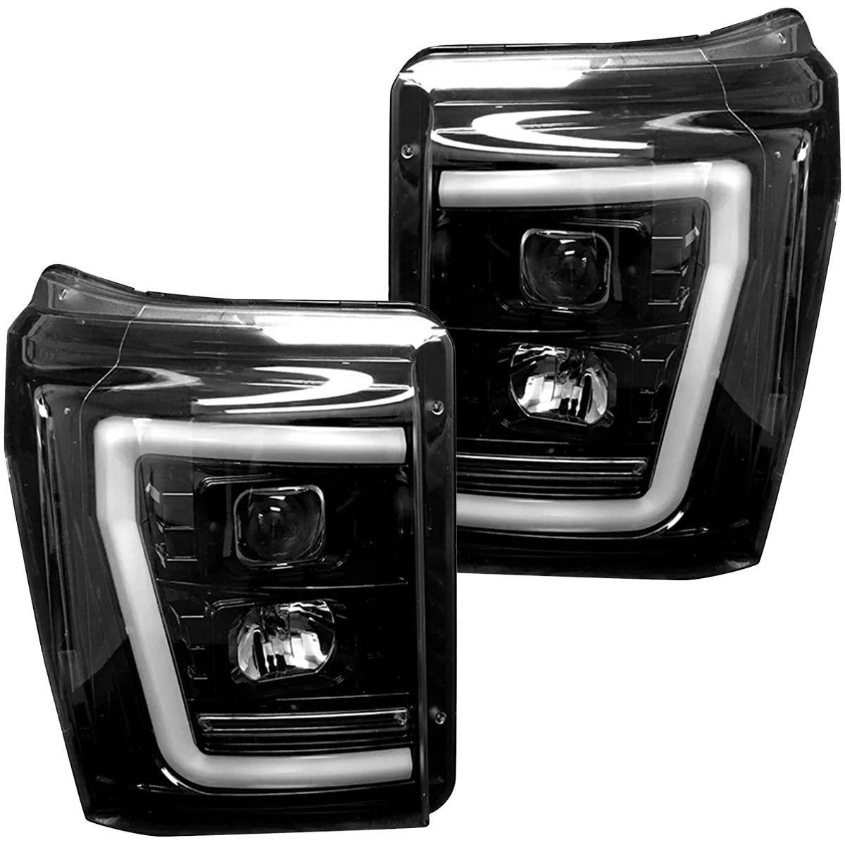 RECON - Premium Projector Headlights Fits 2011-2016 Ford Super Duty (F250, F350, F450, F550) Ultra Bright OLED Halos, DRL (SMOKED LENS)