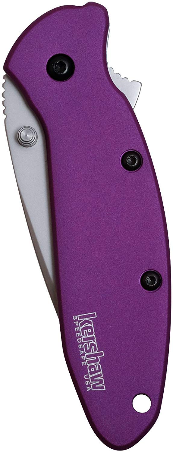 Kershaw Purple Scallion Folding Knife (1620PUR), 2.4 Bead-Blasted 420HC Steel Blade, Anodized Aluminum Handle, SpeedSafe Assisted Open, Flipper, Liner and Tip Lock, Single-Position Pocketclip; 2.5 OZ