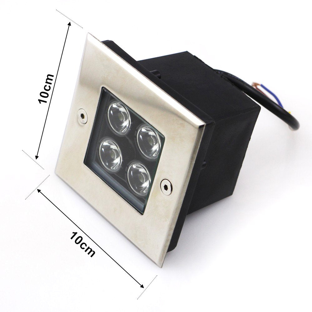 Low Voltage DC 12V ER CHEN(TM) 4x1W Stainless Steel Square In-ground Led lighting Outdoor Waterproof Landscape Lighting(Blue)