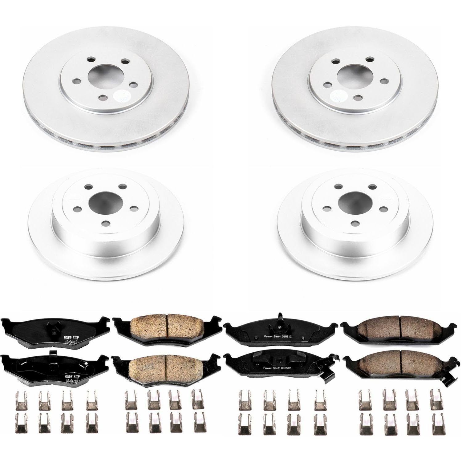 Power Stop Coated CRK1680 Brake Rotor & Ceramic Brake Pads- front & rear For Dodge Stratus 1995-2000, Plymouth Breeze 1996-2000 [Model Specific]