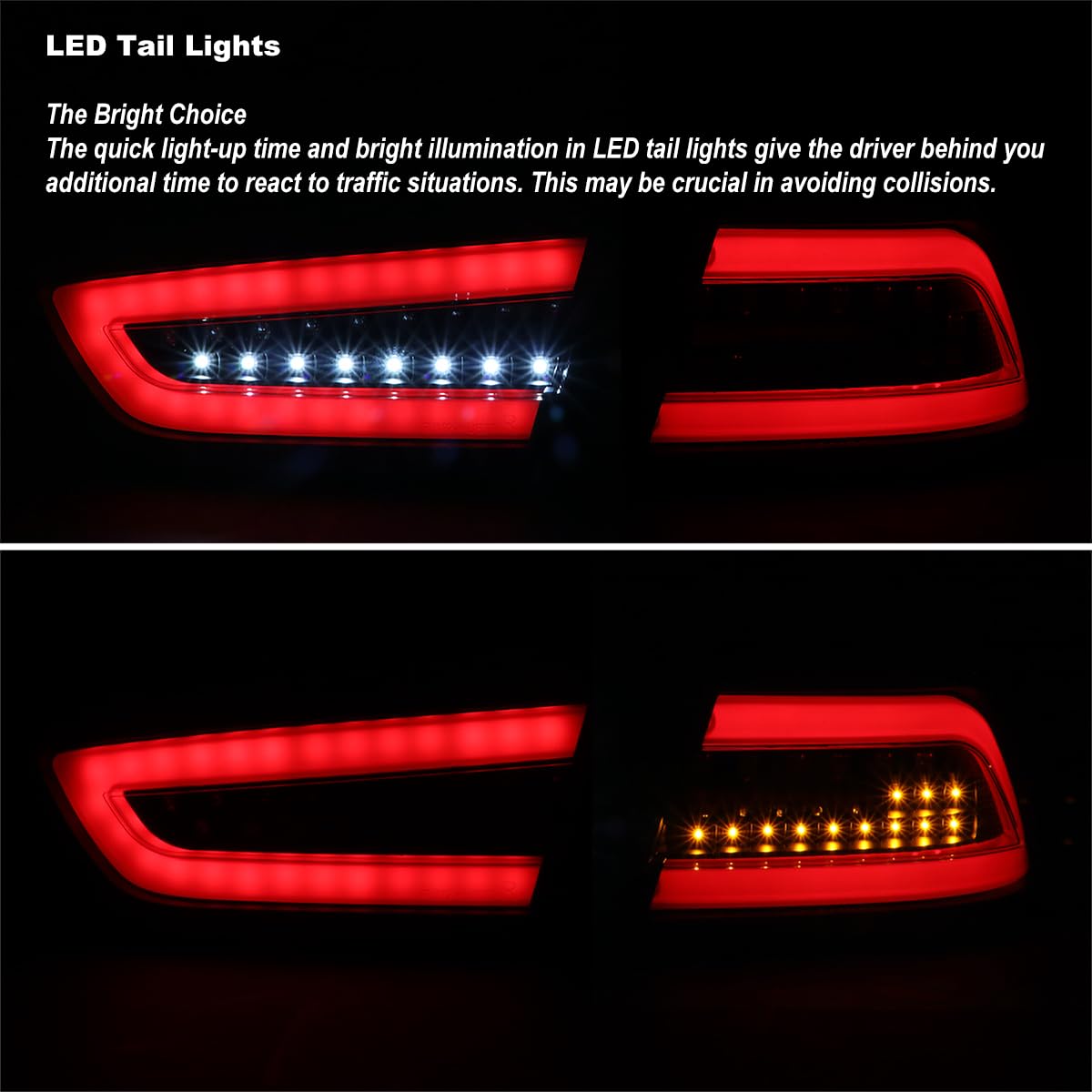 Black Tail Lights w/Red LED Bar SPEC-D TUNING Compatible with 2008-2017 Mitsubishi Lancer, 2008-2015 Mitsubishi Lancer Evolution, Left + Right Pair Assembly