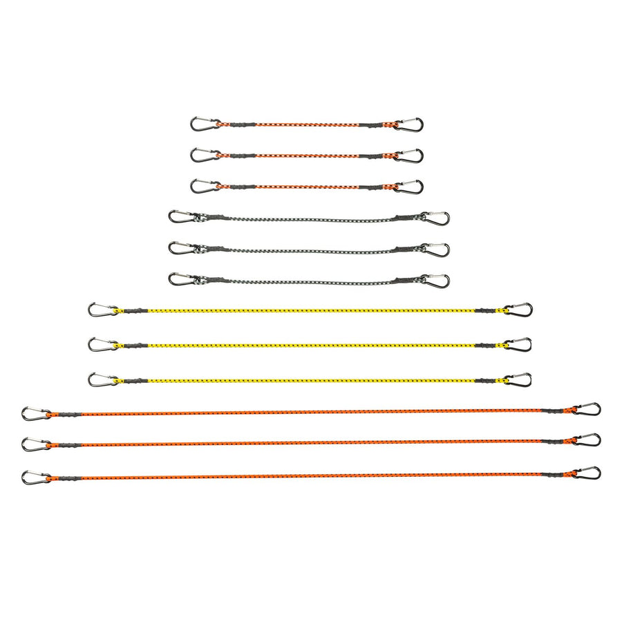 Carabiner Bungee Cords - Keeper, 12 Pack in Assorted Colors and Sizes - 18", 24", 36", and 48” Bungee Cords