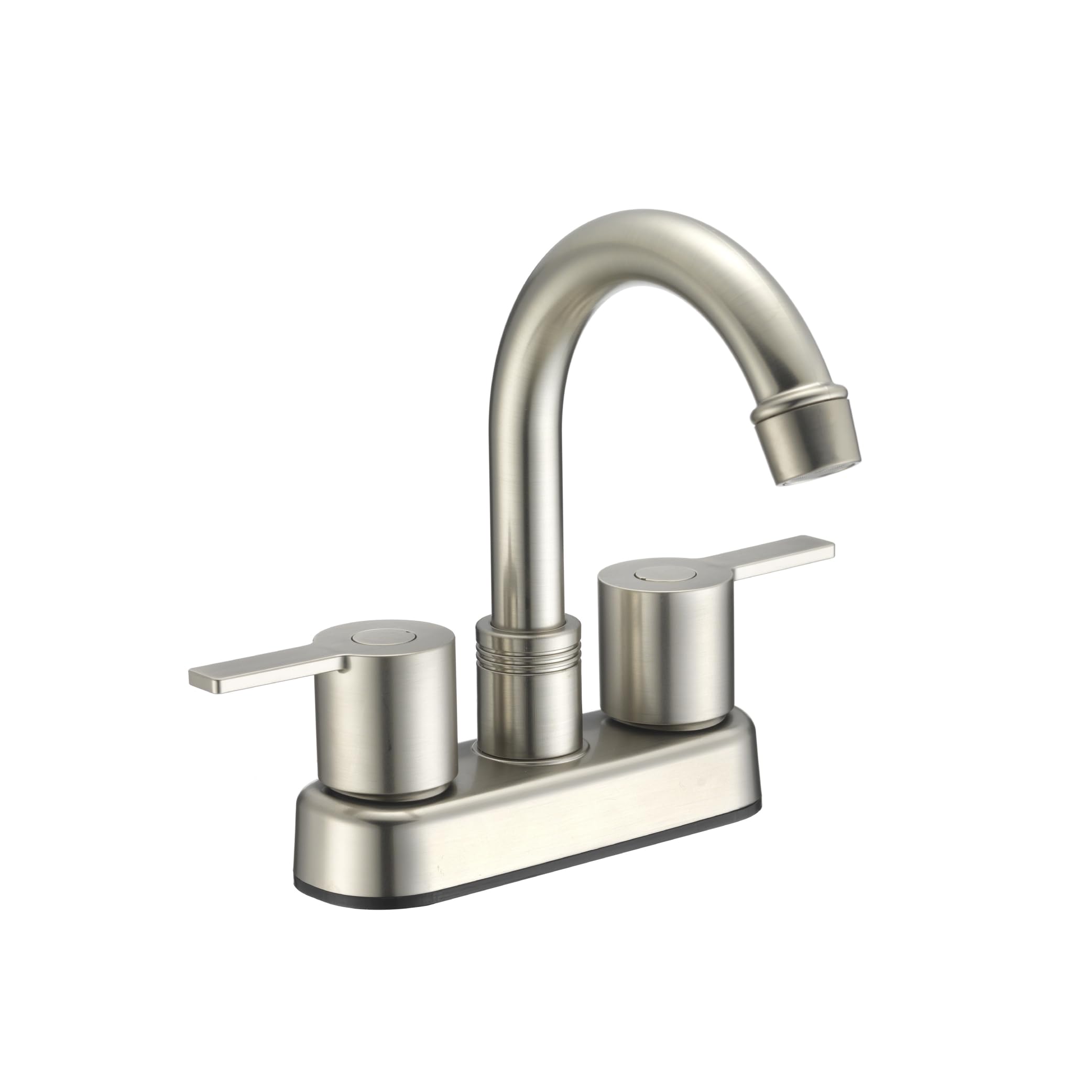 Dura Faucet Modern (DF-PB155M-SN) RV Bathroom Faucet with Dual Levers – Satin Nickel 4-Inch Center Set, High-Arc Spout, Easy 2-Hole Installation – Lightweight, Lead-Free, and Washerless Design