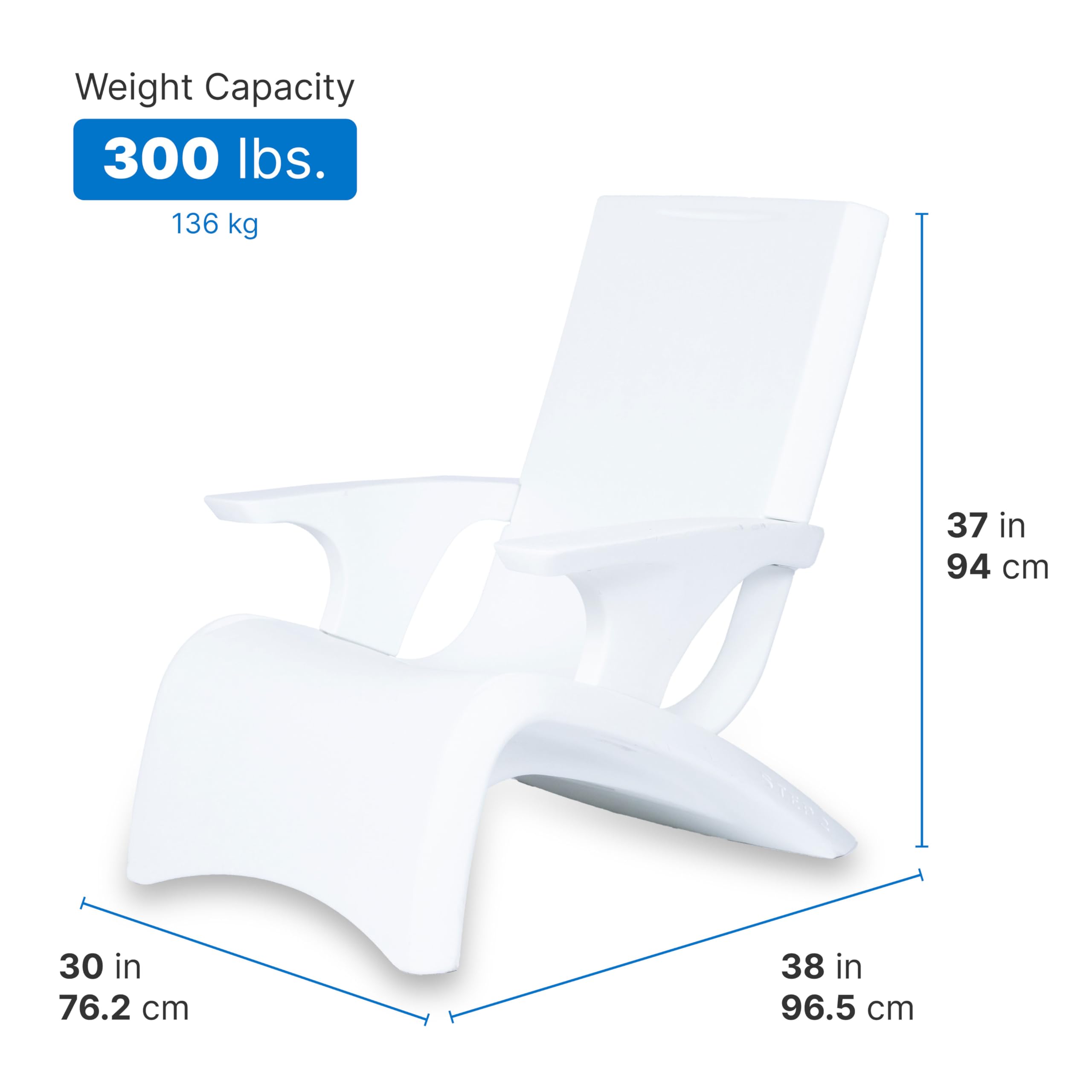Vero Adirondack Chair Step2, Stylish Poolside Lounger, Fade-Resistant, Waterproof Patio Furniture for Sun Shelf, Use in Pools up to 9-Inches of Water, Weighted, White