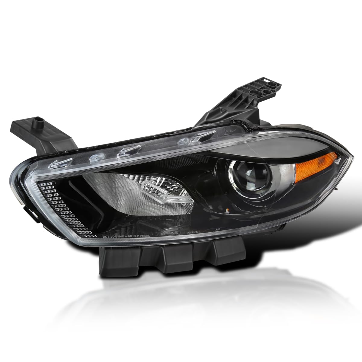 Left Driver Side SPEC-D TUNING Black Projector Headlight Compatible with 2013-2016 Dodge Dart