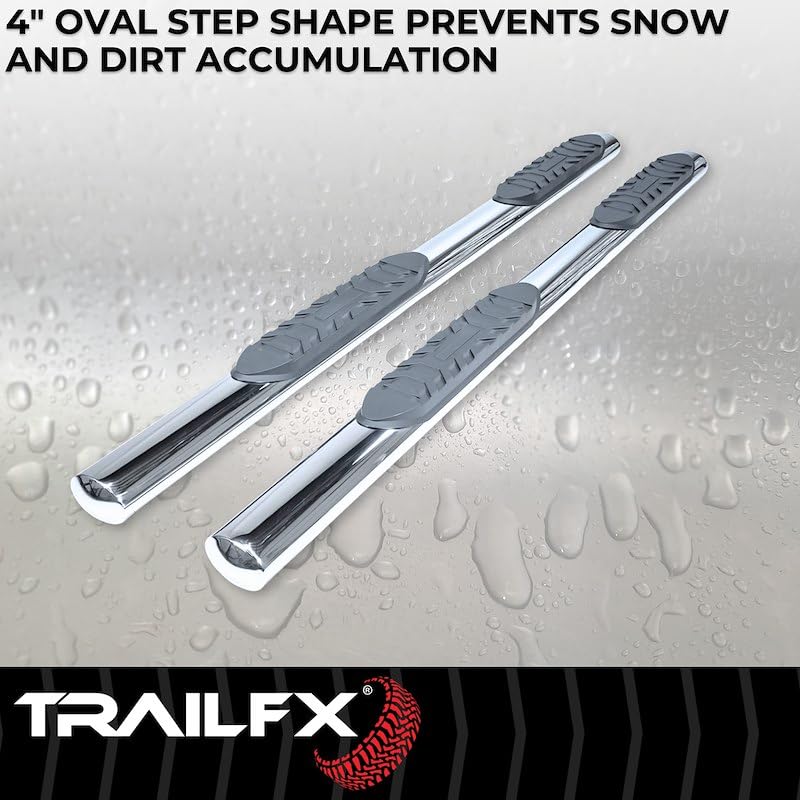 TrailFX Side Steps Nerf Bar Fits Honda Ridgeline 2017–2025 Polished Stainless Steel with Step Pads Rocker Panel Mount 4-Inch Oval Straight Set of 2 Running Boards TrailFX A1541S