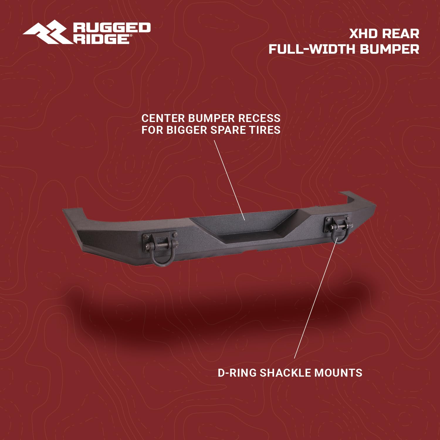 Rugged Ridge Rear Bumper, XHD | Modular Full-Width, Steel, Textured Black | 11546.20 | Fits 2007-2018 Jeep Wrangler JK