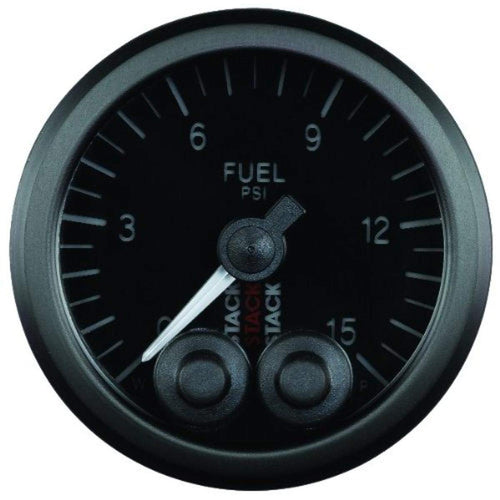 52mm Stack ST3504 Black Pro-Control 1/8" NPTF Male 0-15 PSI Fuel Pressure Gauge