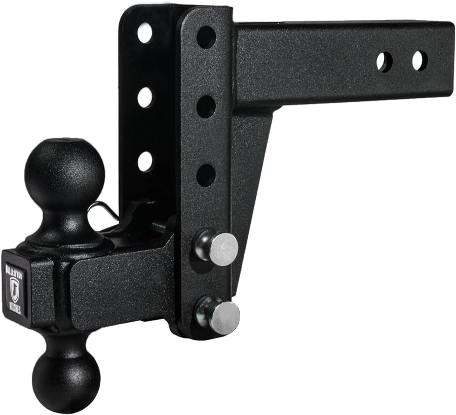 2.5" BulletProof Hitches Adjustable Medium Duty Trailer Hitch (14,000 lb. Rating) - 4" Drop/Rise Trailer Hitch with 2" & 2-5/16" Dual Ball - Powder Coat, Box Steel, Corrosion-Resistant