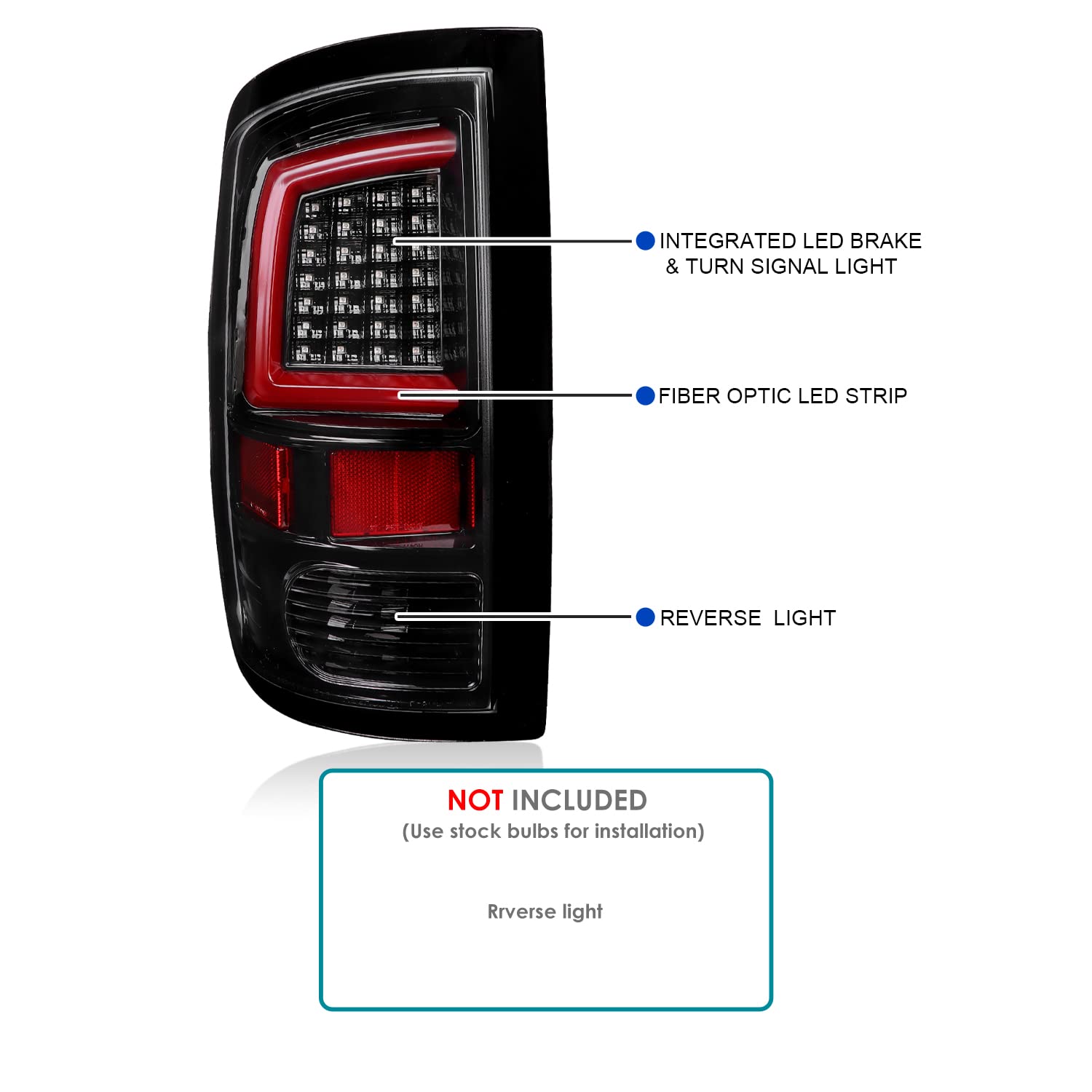 Jet Black LED Tail Lights SPEC-D TUNING w/Red LED Light Bar Compatible with 2009-2018 Dodge Ram 1500, 2010-2018 Dodge Ram 2500/3500, Left + Right Pair Assembly