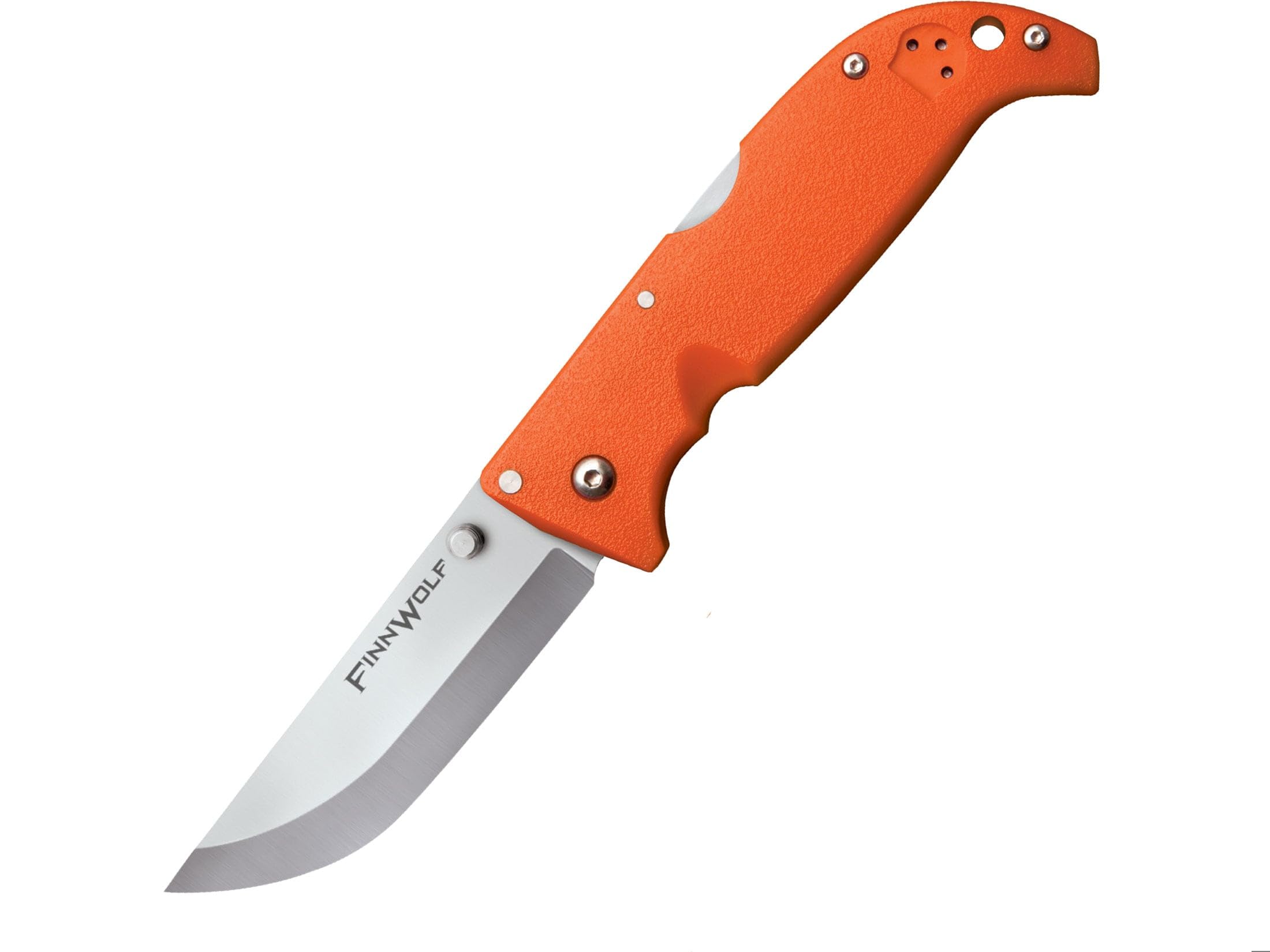 Cold Steel 3.5in Finn Wolf AUS8A Razor-Sharp Straight Back Blade 4.375in Griv-Ex Blaze Orange Handle Hunting Folding Knife, Boxed