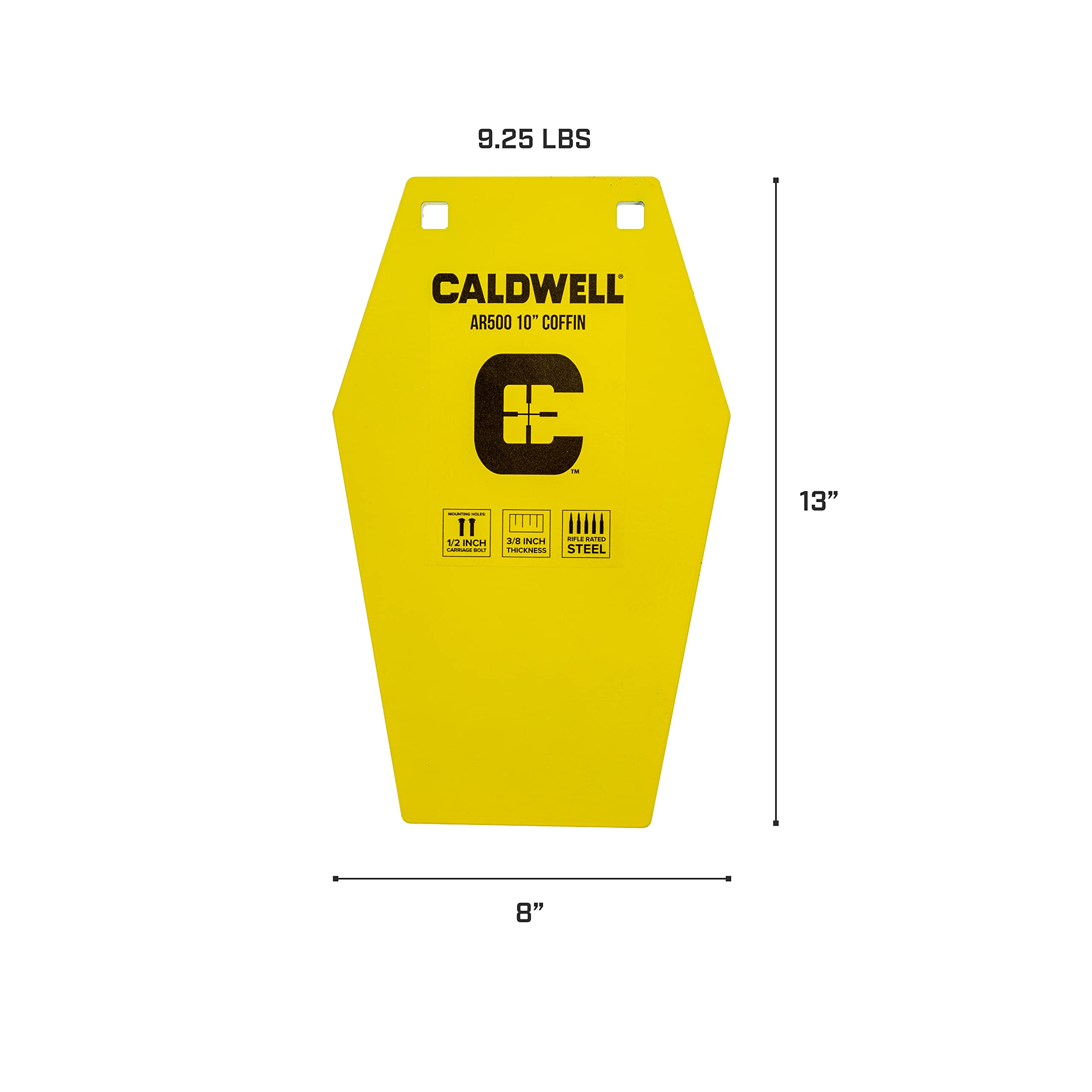 Caldwell AR500 Steel Target High Caliber 10" Coffin, 3/8" Thickness, Rifle Rated for Precision Shooting and Target Practice