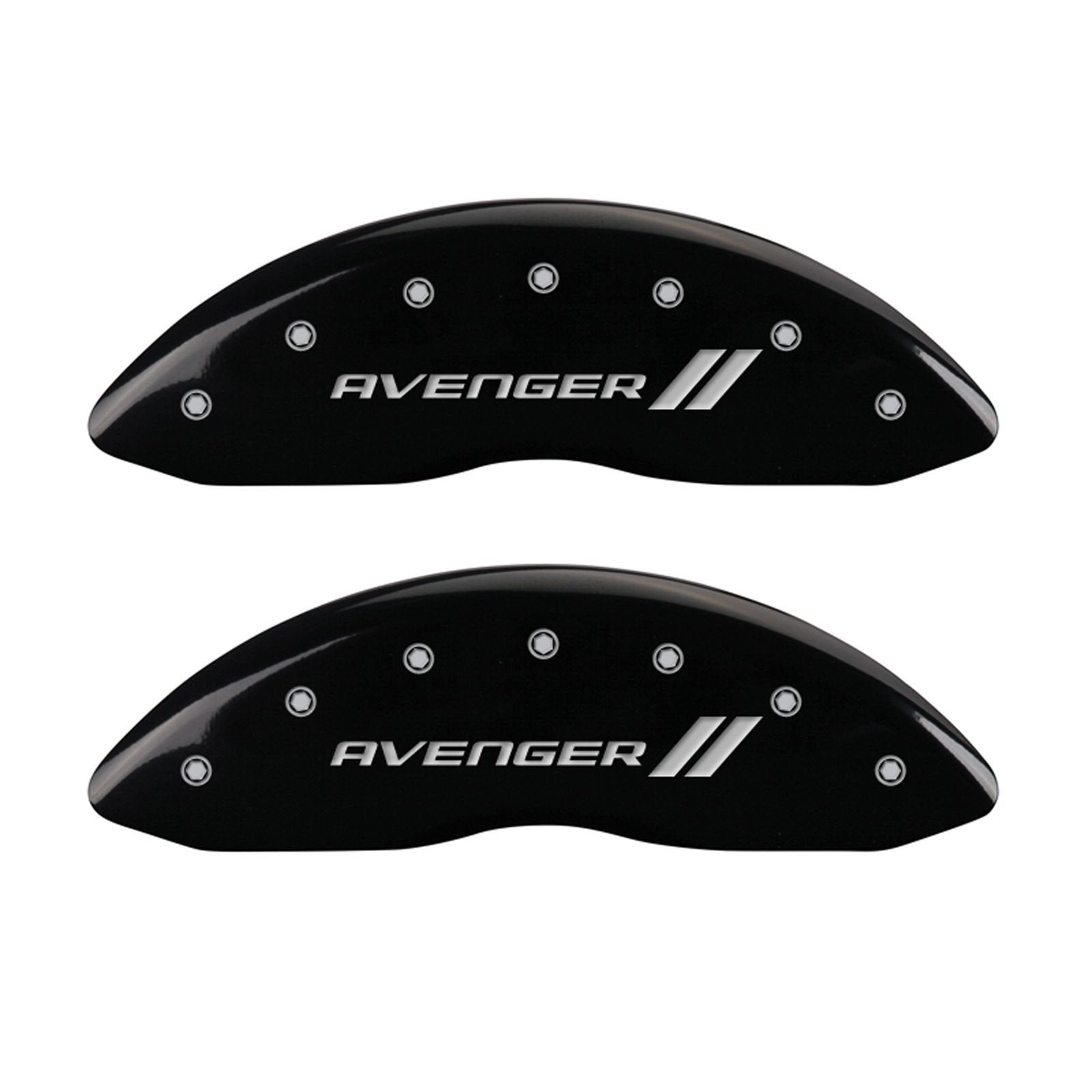 MGP Caliper Covers 'Avenger ll' 12192SAV1BK Engraved Caliper Cover with Black Powder Coat Finish and Silver Characters, (Set of 4)